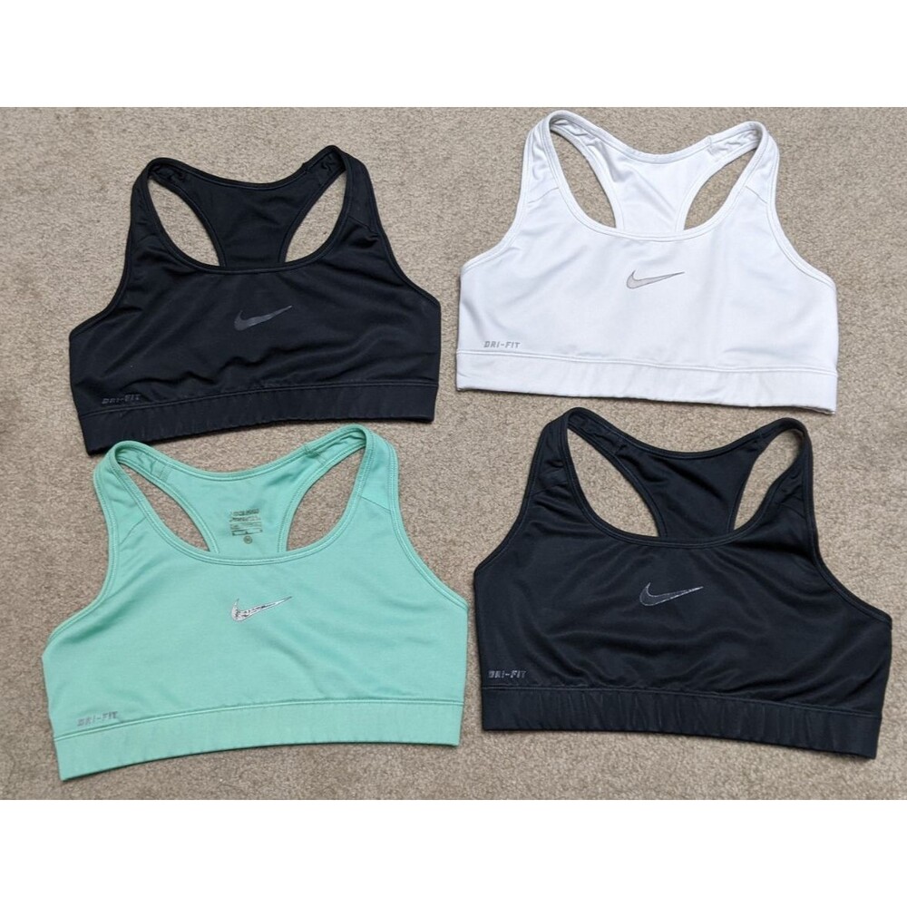 Women's NIKE Lot of 4 Athletic Running Exercise Tops Green/Black/White Med/Small